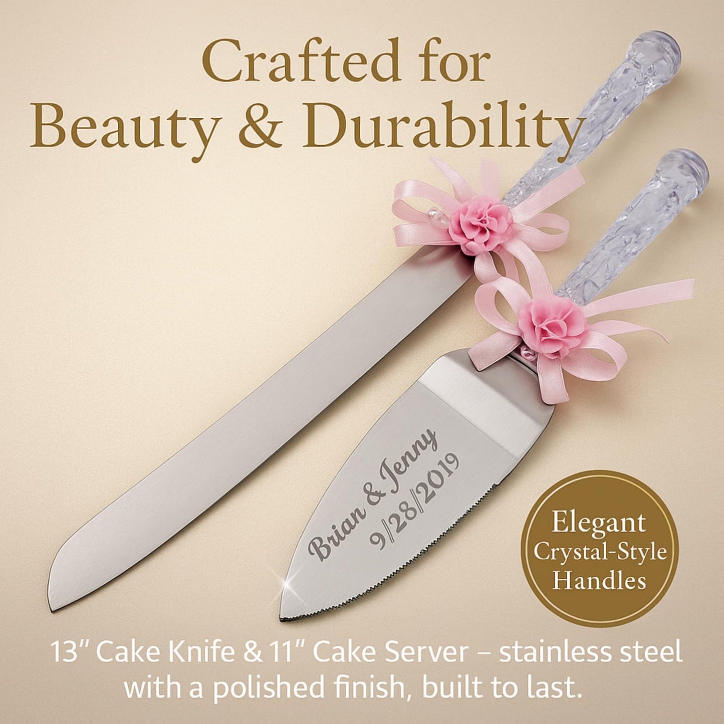 GIFTS INFINITY Personalized Wedding Cake Knife and Server Set with Engraving – Cake Cutting Utensil Set, Keepsake Gift for Wedding, Anniversary, Reception, Birthday & Other Occasions (CH-101WB)