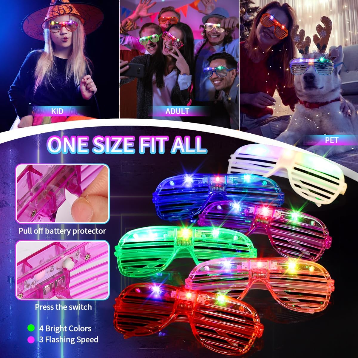 JOJUJB 250PCS Glow in the Dark Party Supplies for Kids Adults,Light Up Party Favors with Light Up Toy Glasses,100 Glow Sticks Bulk Party Pack DIY Glow Necklaces,Bracelets hora loca accessories