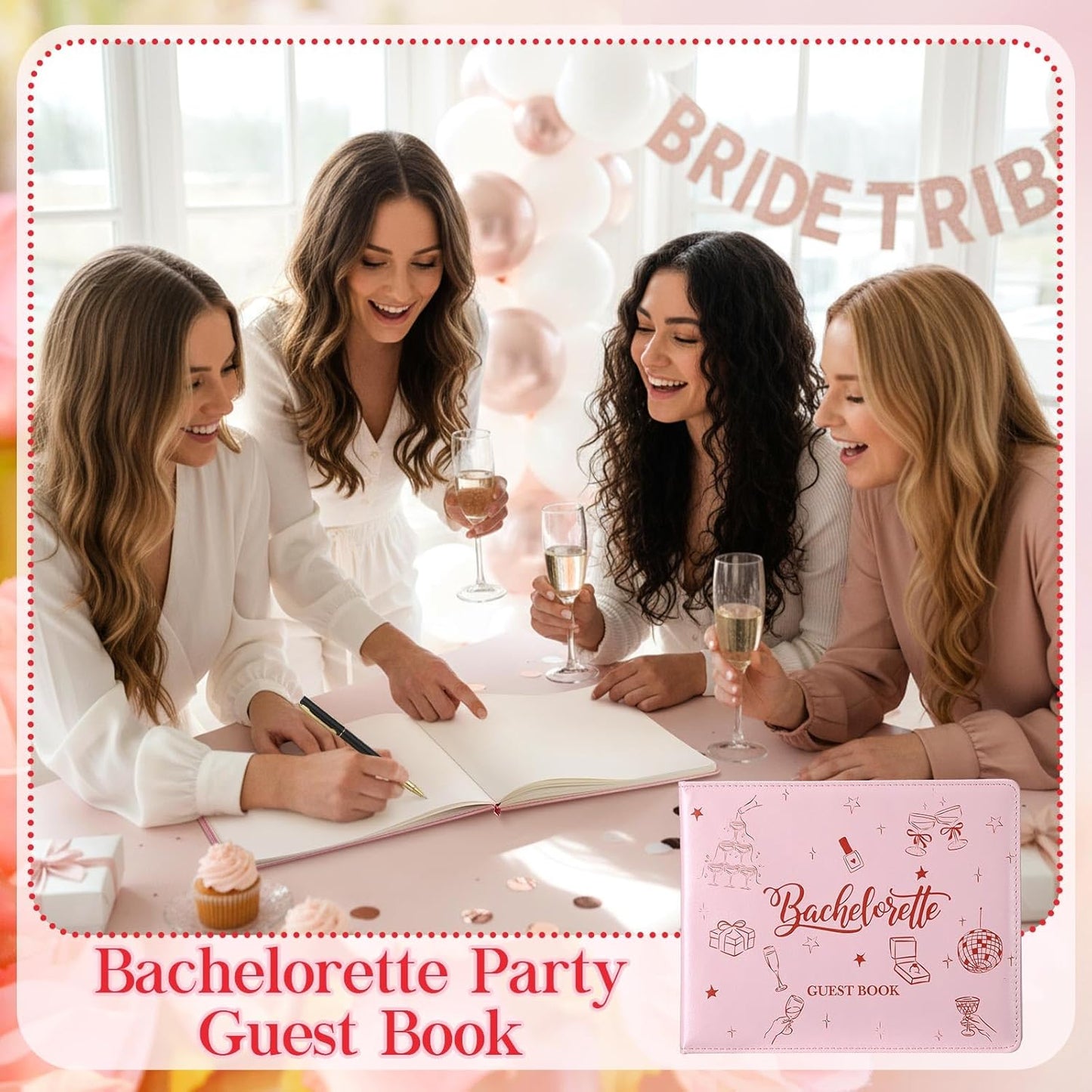 Patelai Bachelorette Party Guest Book with Pen, 8.7 x 7.1 Inches for Bridal Shower Scrapbook Photo Album Signature Memory Keepsake Book Bachelorette Wedding Party Favors, 56 Sheets