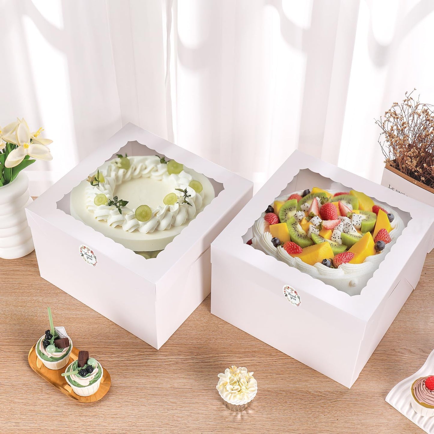 16pcs 8x8x8 Inches Cake Boxes,8pcs White Bakery Boxes with Window and 8pcs Boards,Cajas storage for 8 inch Cake box, Disposable Pie Box, Father's Day,Wedding, Birthday, Party