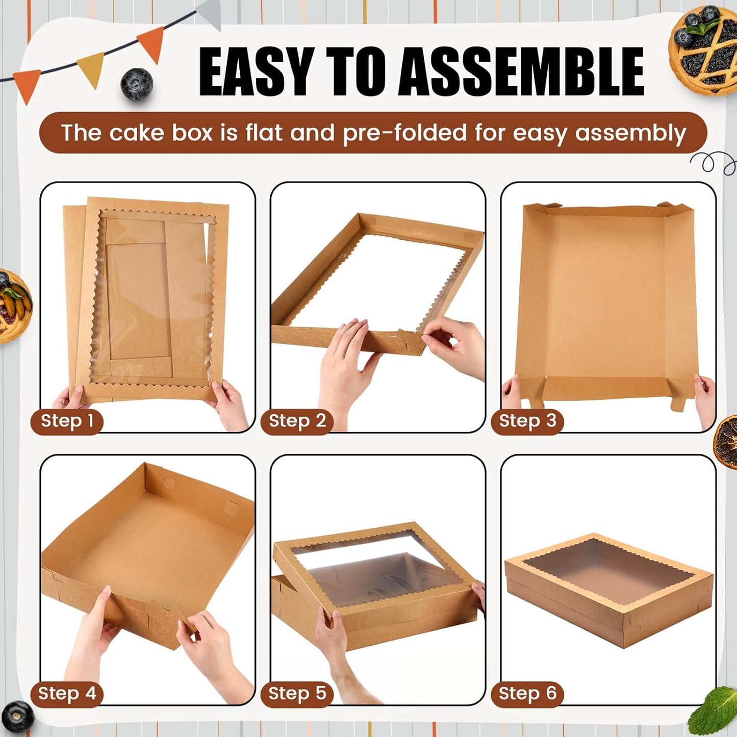 Sinload 10 Pcs 14x10x4 Inch 1/4 Sheet Cake Boxes 5pcs Large Rectangle Bakery Boxes with 5pcs Cake Boards for Pastry Baking, Cupcakes, Donuts, Cookies, Pie Treat Packaging