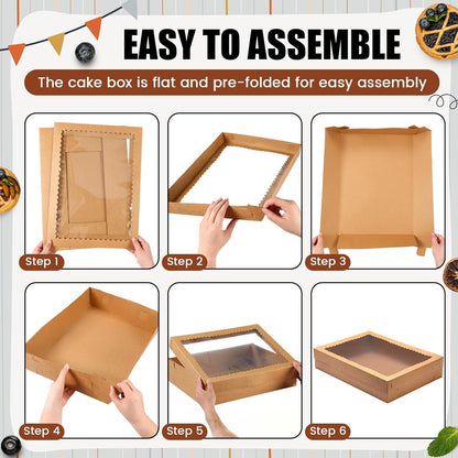 Sinload 10 Pcs 14x10x4 Inch 1/4 Sheet Cake Boxes 5pcs Large Rectangle Bakery Boxes with 5pcs Cake Boards for Pastry Baking, Cupcakes, Donuts, Cookies, Pie Treat Packaging