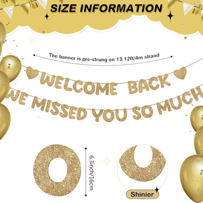 Fulmoon Pre Strung Welcome Back We Missed You So Much Banner, NO DIY, Glitter Welcome Home Celebration Decorations Family Gathering, Back to School, Military Homecoming Decoration(Dark Blue)