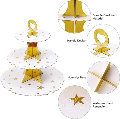 Soleebee 3-Tier Cupcake Stand, Cardboard Cupcake Tower, Dessert Cup Cake Stand Tower for Birthday Wedding Party Decoration, Cupcake Tier Stand 1 Set (Black)