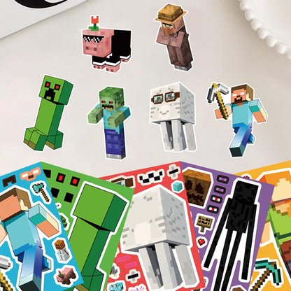 24 Sheets Cartoon Stickers, Mixed & Matched with 8 Designed Characters(3 of Each) Stickers, Cute Pixel Party Favors