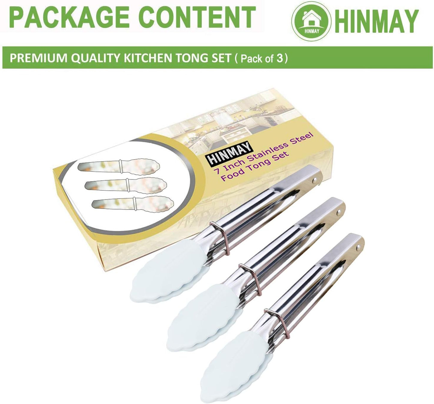 HINMAY Small Tongs with Silicone Tips 7-Inch Mini Serving Tongs, Set of 6 (Green Red Blue Purple Pink Orange)