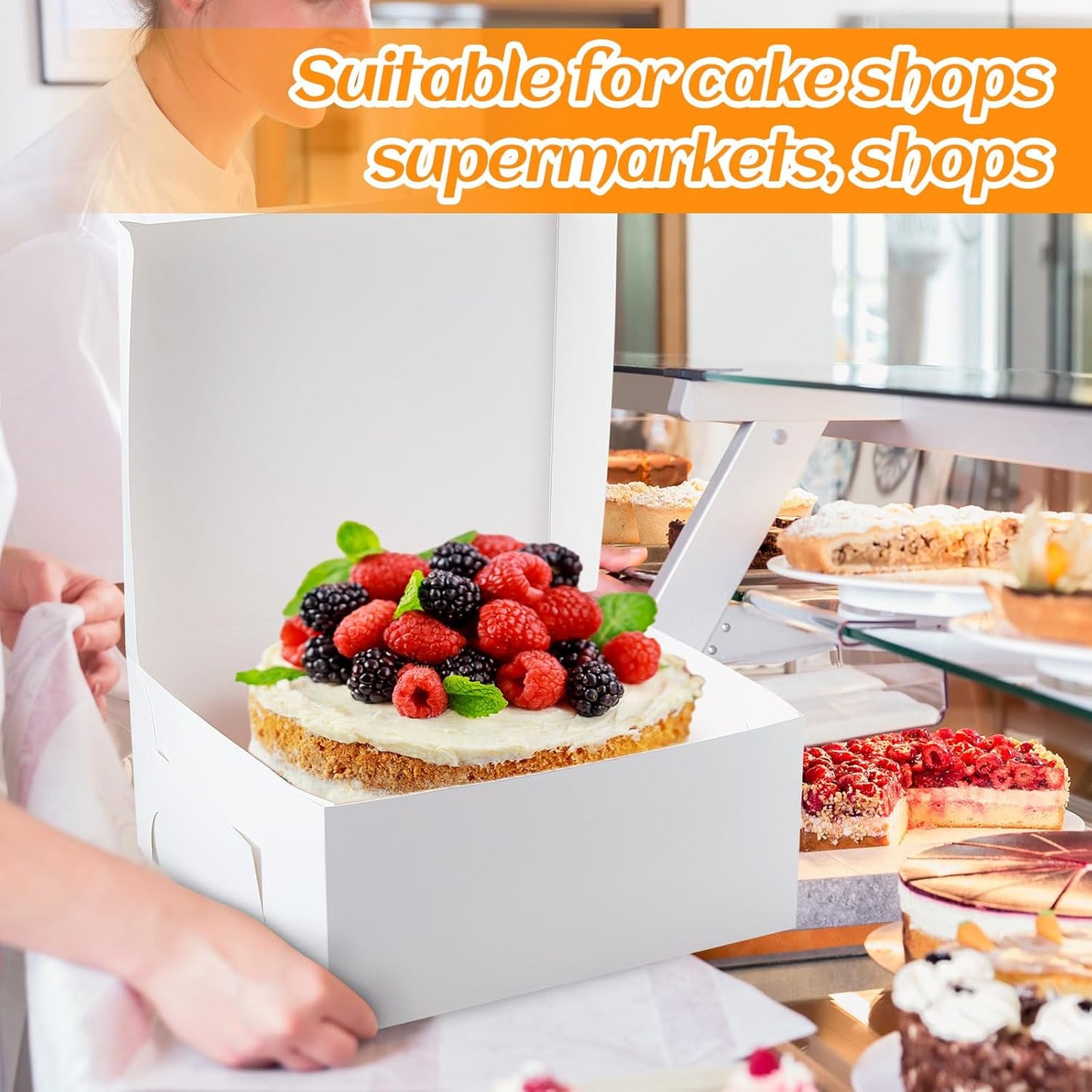 Ireer 50 Pack 12 x 12 x 5 Inch White Cake Boxes Cardboard Bakery Boxes for Pie Pastry Cookie