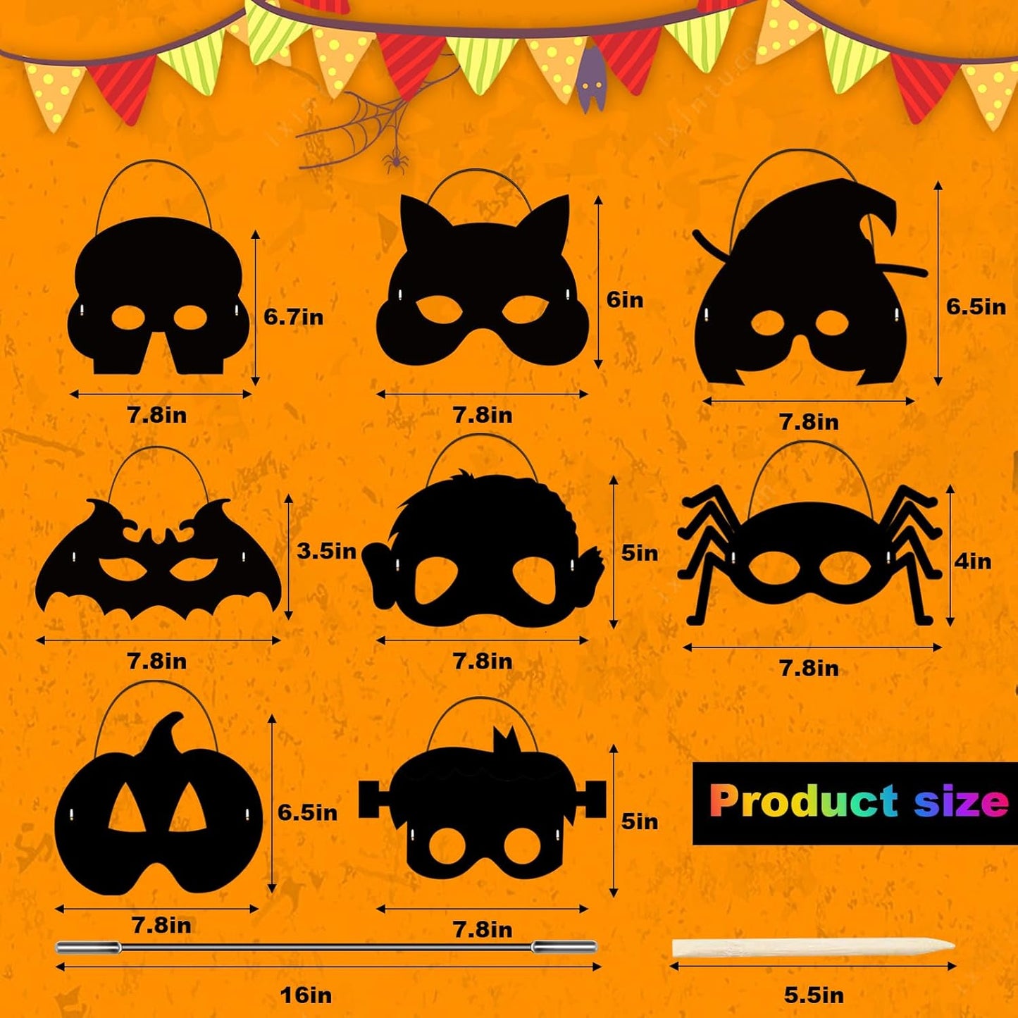 Natonhi 32Pcs Halloween Crafts for Kids Rainbow Scratch Mask, Halloween Games Scratch Art and Craft Kit Classroom Activities Favors Party Supplies