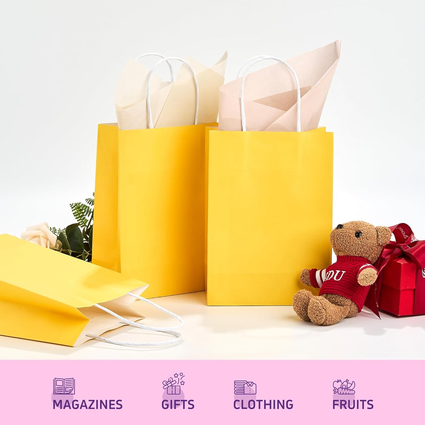 32 Pack Paper Gift Bags with Handles, 5.8"×3.2"×8.25" Party Favor Bags, Gift Bags, Small Gift Bags with Handles, Party Bags, Small Goodie Bags Bulk for Birthday, Crafts, Wedding, Party Supplies (8 Colors)