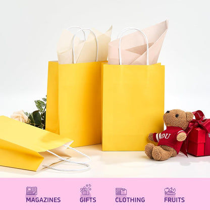 32 Pack Paper Gift Bags with Handles, 5.8"×3.2"×8.25" Party Favor Bags, Gift Bags, Small Gift Bags with Handles, Party Bags, Small Goodie Bags Bulk for Birthday, Crafts, Wedding, Party Supplies (8 Colors)
