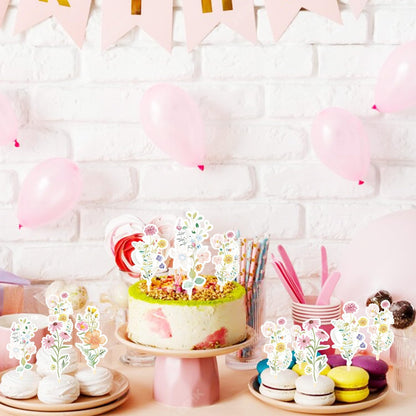 Rngmsi Flower Birthday Cupcake Toppers Decorations, 40PCS Wildflower Baby in Bloom Baby Shower Cake Decorations for Girls Women, Garden Floral Fairy Party Decor