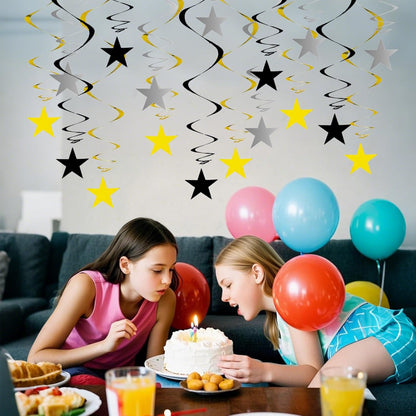 Gold Twinkle Stars Hanging Swirls Decorations Ceiling Swirl Foil Decoration Hanging Gold Party Supplies for Birthday Baby Shower Wedding, 32 pcs