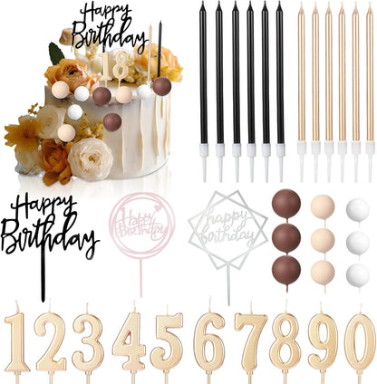 Yerliker 34 Pcs Happy Birthday Cake Toppers Decorations Birthday Candles DIY Cake Decor for Men Women Wedding Anniversary(Gold)