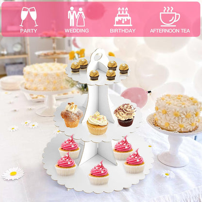 Soleebee 3-Tier Cupcake Stand, Cardboard Cupcake Tower, Dessert Cup Cake Stand Tower for Birthday Wedding Party Decoration, Cupcake Tier Stand 1 Set (Black)