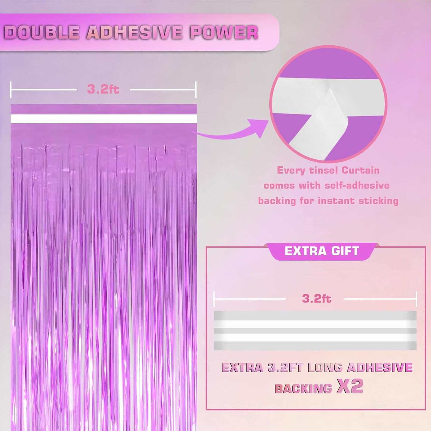 Melsan 2 Pack 3.2 ft x 8.2 ft Tinsel Foil Fringe Curtains Backdrop, Sparkle Metallic Foil Curtains for Party Photo Booth Props Decoration, Pinkish Purple