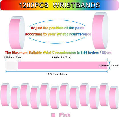 1200 Pcs Plastic Paper Wristbands for Events Neon Color Wrist Bands Concert Identification Wristbands Paper Bracelets Wristbands Party Hand Bands (Multicolor)