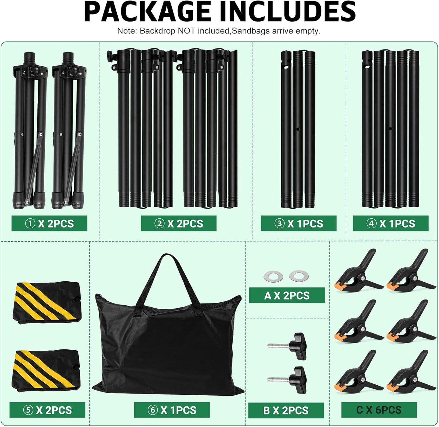 3-in-1 Backdrop Stand Kit 10x8.5 ft for Photography Studio, T-Shape Backdrop Stand for Wedding Parties, Background Stand for Photo Video Studio with Carring Bag, 6 Clamps, 2 Sandbags