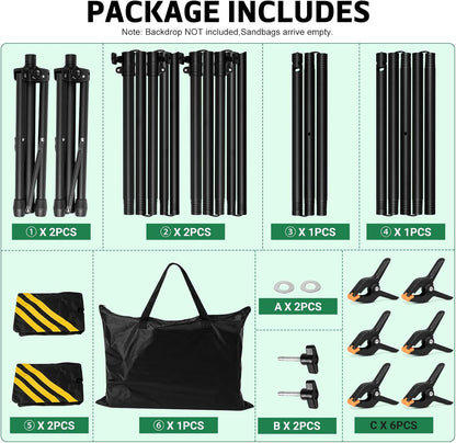 3-in-1 Backdrop Stand Kit 10x8.5 ft for Photography Studio, T-Shape Backdrop Stand for Wedding Parties, Background Stand for Photo Video Studio with Carring Bag, 6 Clamps, 2 Sandbags