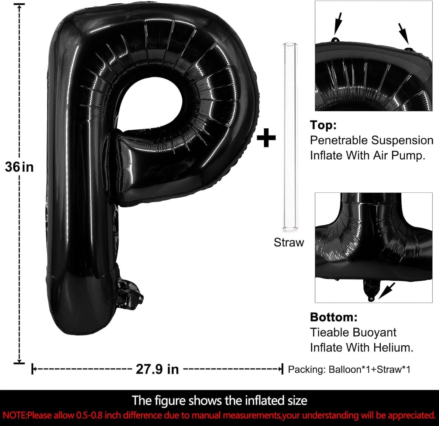 Lovoir 40 Inch Large Black Letter A Balloons Big Size Jumbo Mylar Foil Helium Balloon for Birthday Party Celebration Decorations Alphabet Black A