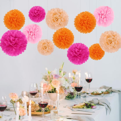BestoFun 16 PCS Sage Green Party Decorations Tissue Paper Flowers Christmas Party Decors Hanging Pom Poms Decorations for Xmas New Year Winter Holiday Decorations