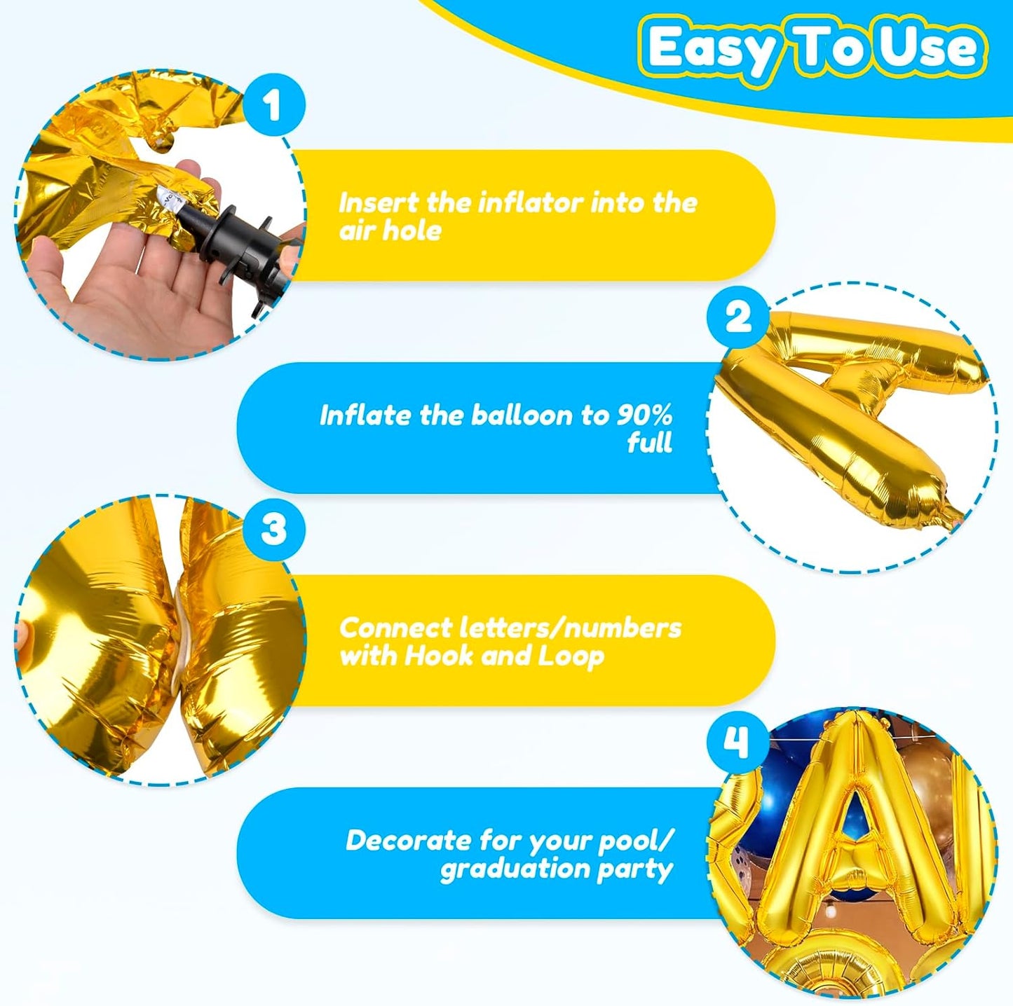 8 Pcs Grad Balloons Graduation Party Decorations - 32 Inch Large Grad 2026 Inflatable Pool Float Letters Balloons, Gold Aluminum Foil Congrats Grad Balloon for Graduation Celebration Beach Party Decor