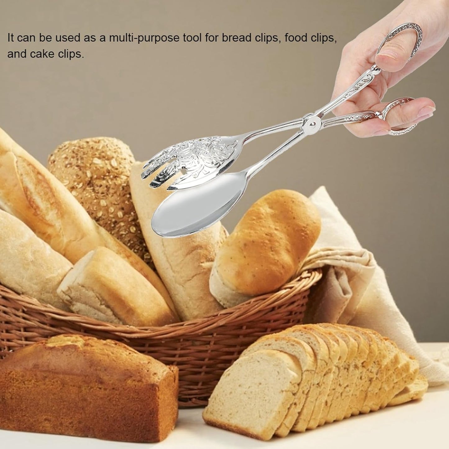 Salad Tongs, Zinc Alloy Kitchen Tongs, Bread Clips with Scissor Handles for Buffet, Appetizers, Party, Serving Food, Cooking