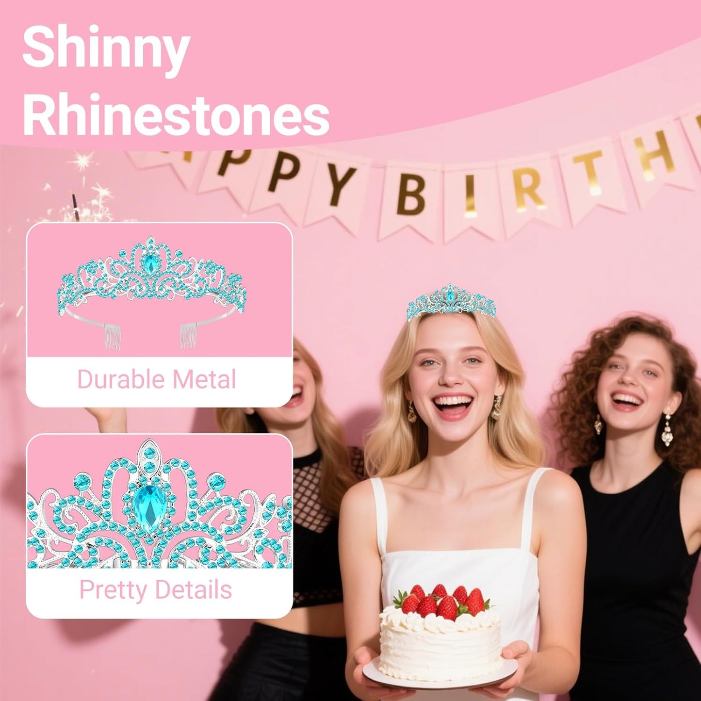 Tiara Crown for Women, Headband Hair Accessories for Birthday Wedding Party Costume Pink