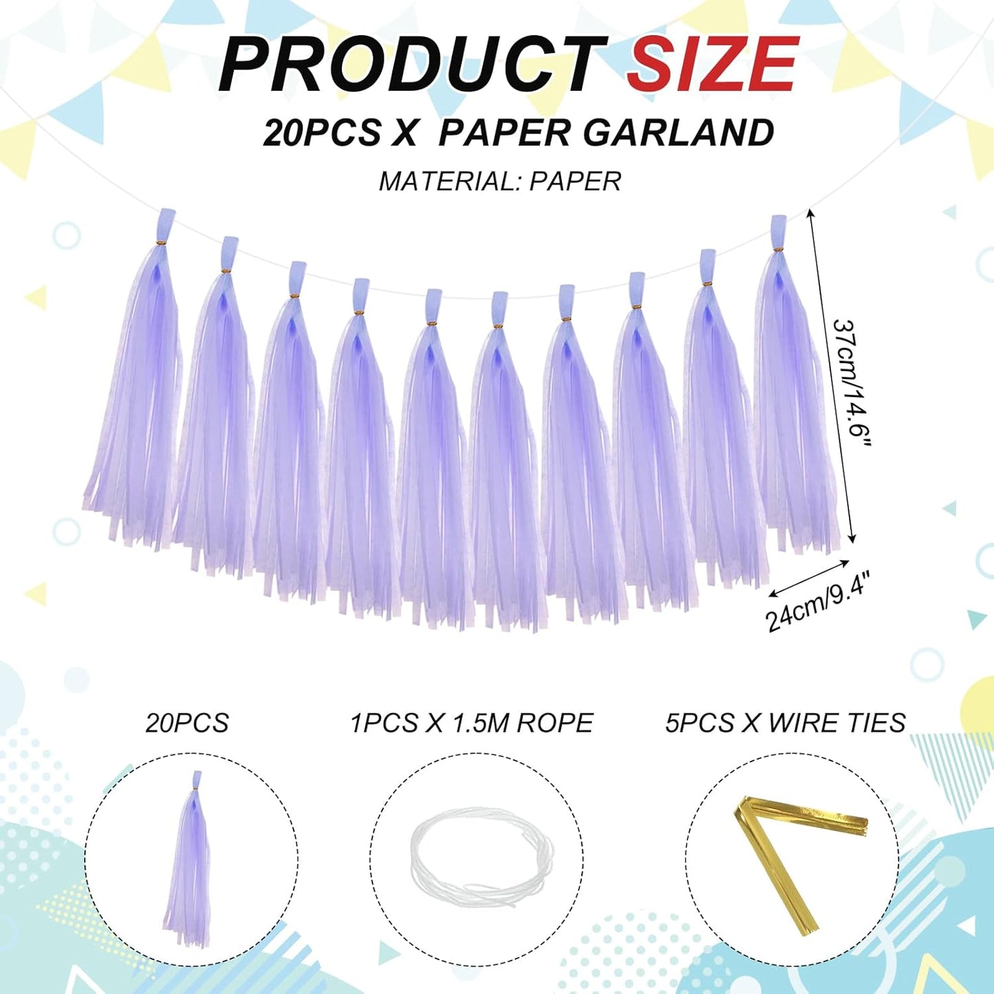 MECCANIXITY 20Pcs Tassel Garland Banner Tissue Paper for Streamers Party Decorations, Valentine's Day Birthday Decor for Women with Rope and Tie Wire (Pink, 14.6Inch)