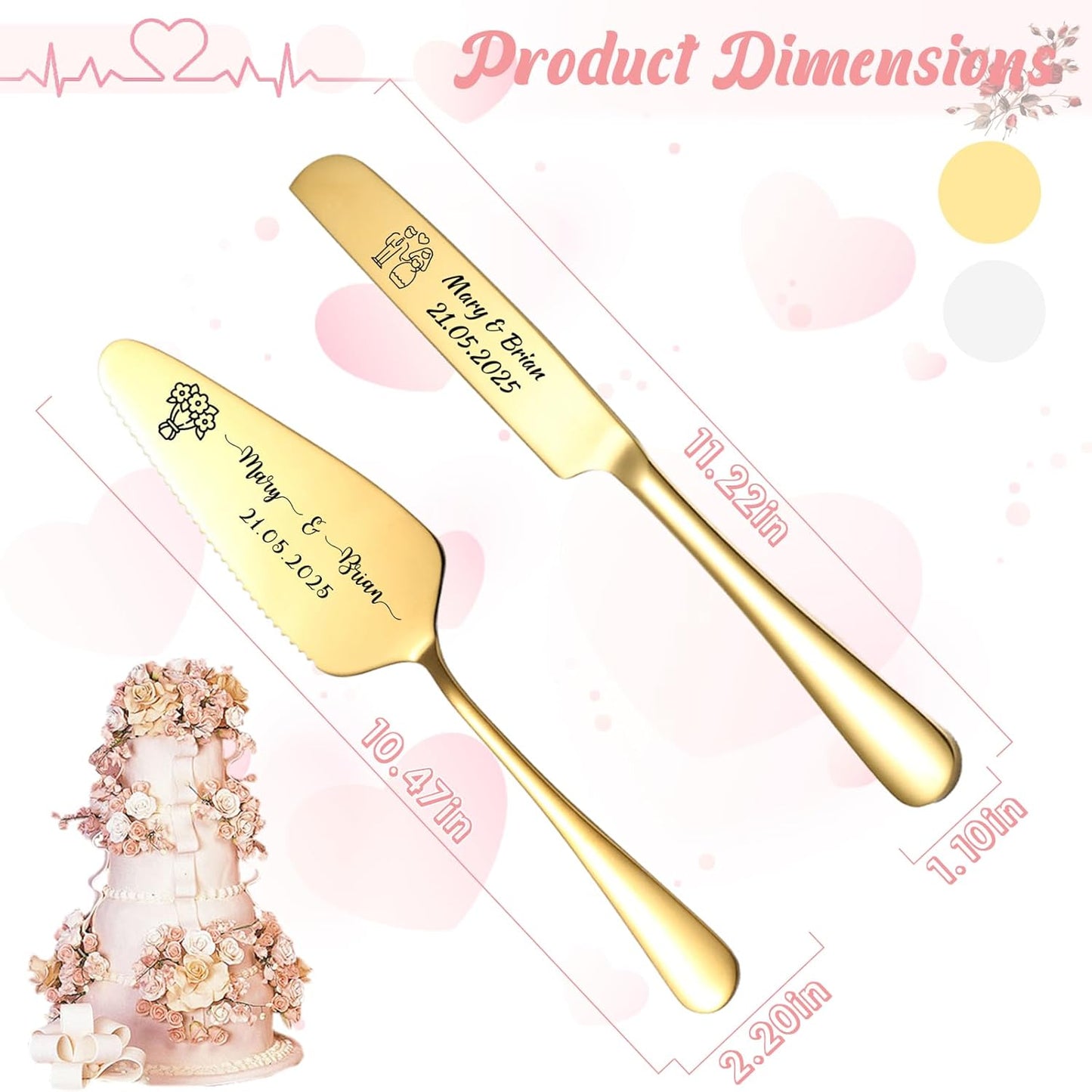 Personalized Cake Cutter Custom Wedding Cake Knife and Server Set Stainless Steel Cake Cutting Set Customize Gifts for Wedding Birthday (Black)