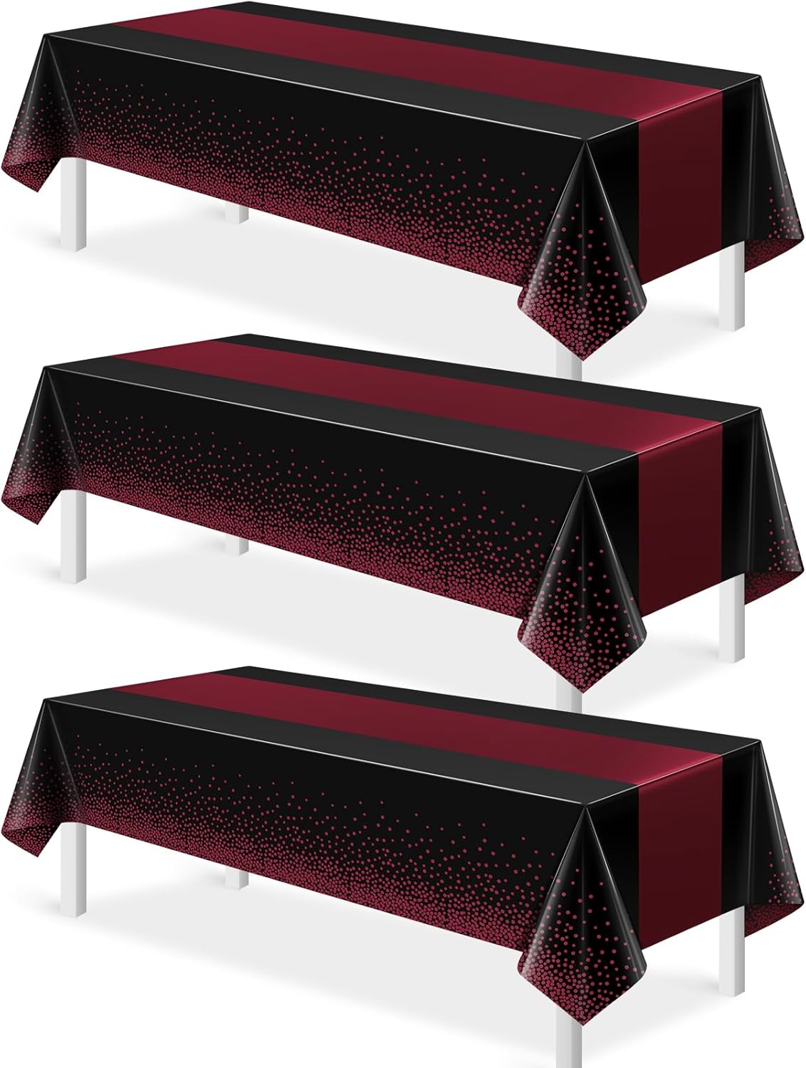 MASHAN 3Pcs Black and Red Tablecloth Party Decorations,Plastic Black Table Cloth Printed Red Table Runner Disposable Rectangle Cover for Birthday Weeding Anniversary Graduation Party,54 x108 Inch