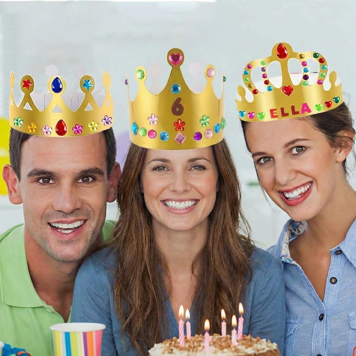 46 Pcs Paper Crowns DIY Party Hats Gold Decorative Crown Supplies with Jewels Gems Stickers for Birthday Party Celebrations