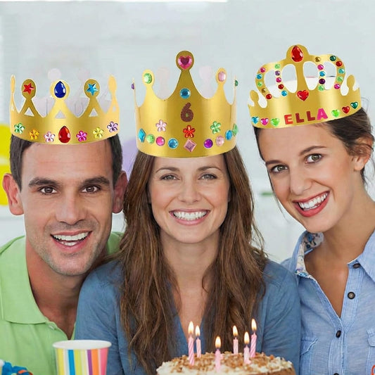 46 Pcs Paper Crowns DIY Party Hats Gold Decorative Crown Supplies with Jewels Gems Stickers for Birthday Party Celebrations