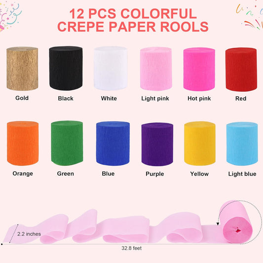 Oubest Pastel Crepe Paper Streamers Party Decorations, 12 PCS Crepe Paper Rolls Colorful Streamers for Pastel Rainbow Birthday, Baby Shower, Wedding Mermaid Candyland Party Backdrop Decor DIY Crafts