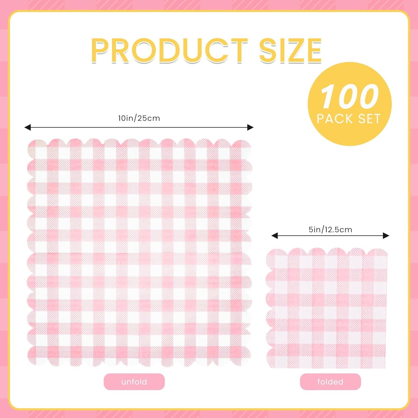 100 Pcs Striped Pastel Napkins, 5 x 5 Inches Scalloped Napkins, Disposable Cocktail Napkins for Pastel Summer Party Birthday Wedding Decor