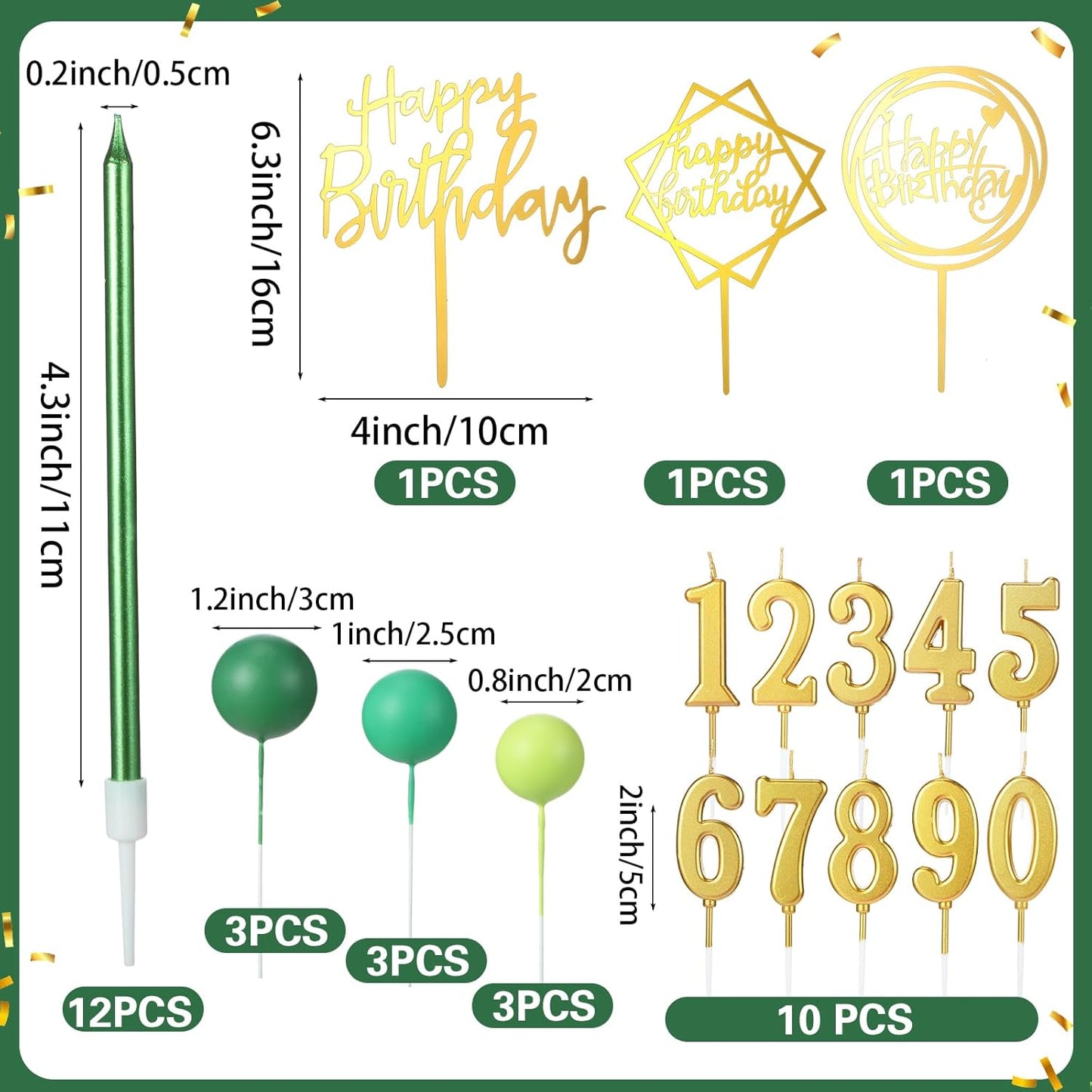 Yerliker 34 Pcs Happy Birthday Cake Toppers Decorations Birthday Candles DIY Cake Decor for Men Women Wedding Anniversary(Gold)