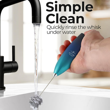 Zulay Kitchen Powerful Milk Frother Wand With Duracell Batteries - Ultra Fast Handheld Drink Mixer - Electric Whisk Foam Maker for Coffee, Lattes, Cappuccino & Matcha - Z1 Motor - Black - Colors B
