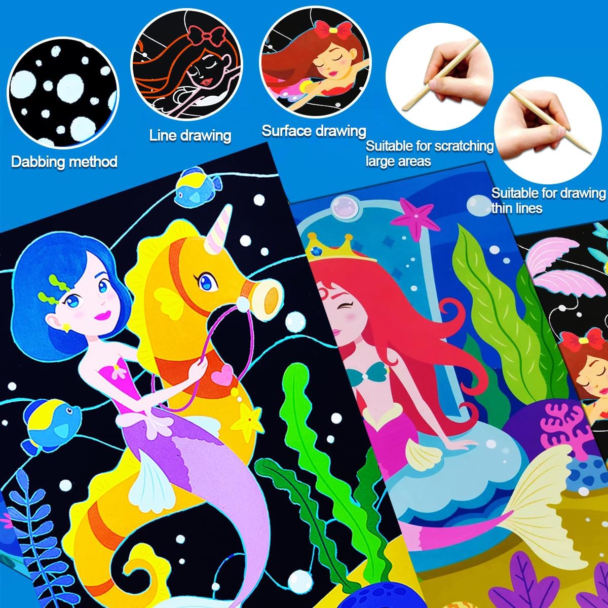JUNQIU Scratch Art for Kids, Unicorns Black Rainbow Scratch Art Paper Set-Arts and Crafts & Supplies, DIY Activity & Party Games, Gifts for Toddlers, Girls & Boys Ages 3, 4, 5, 6, 7, 8
