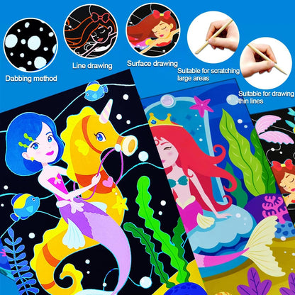 JUNQIU Scratch Art for Kids, Unicorns Black Rainbow Scratch Art Paper Set-Arts and Crafts & Supplies, DIY Activity & Party Games, Gifts for Toddlers, Girls & Boys Ages 3, 4, 5, 6, 7, 8