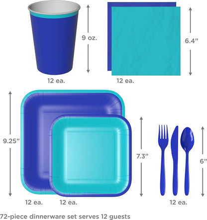 Hallmark Crayola Hallmark Color Pop Green and Blue Party Supplies (12 Dinner Plates, 12 Dessert Plates, 12 Paper Cups, 24 Napkins, 12 Sets of Plastic Cutlery) for Birthdays, Baby Showers, Father's Day