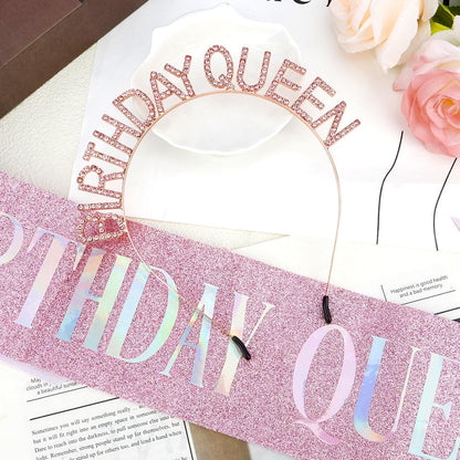 Birthday Sash & Crown for Women - Tiara Headband, Girls' Decorations Accessories
