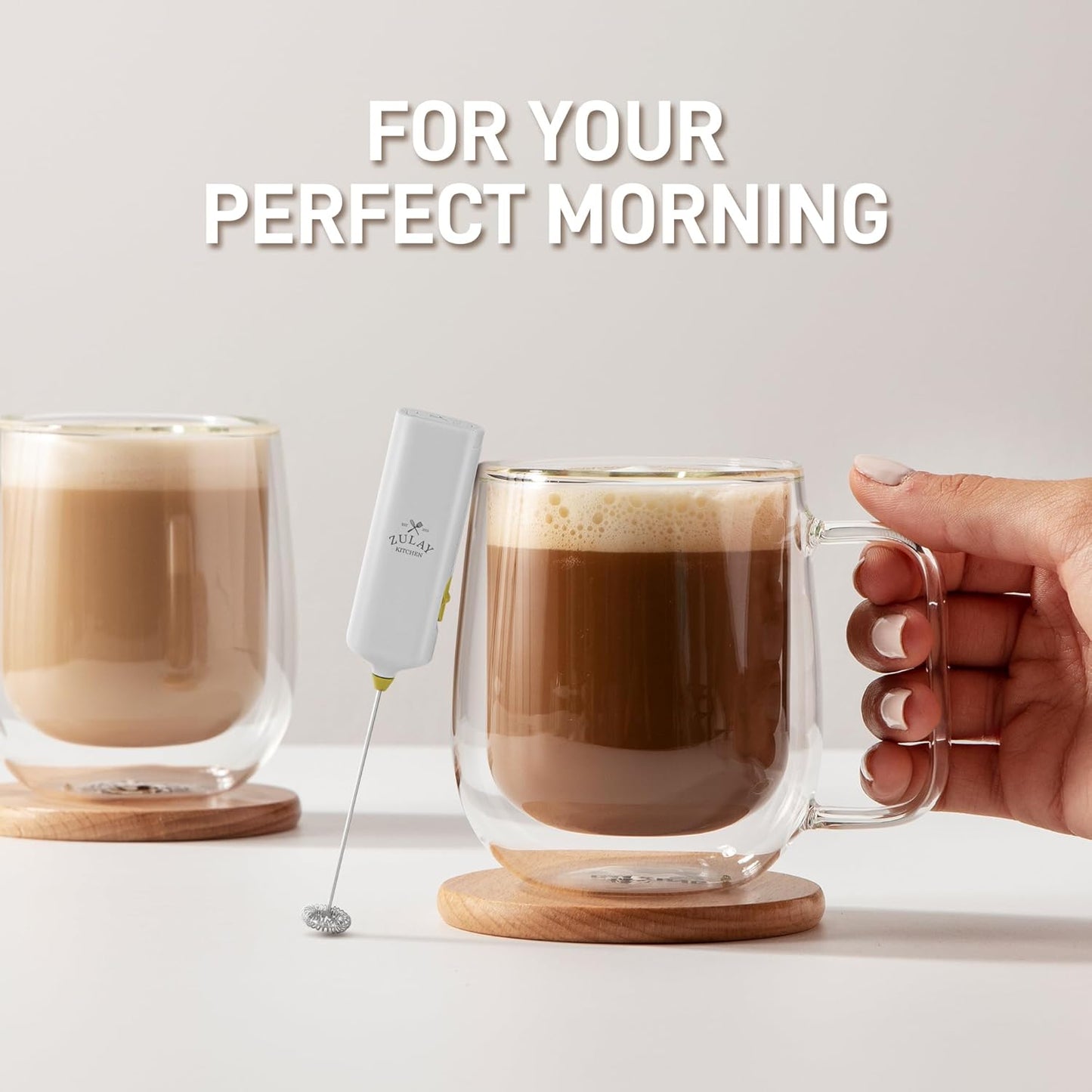 Zulay Kitchen Powerful Milk Frother AA Batteries Included – Ultra Fast Handheld Drink Mixer with Stainless Steel Whisk Stirrer for Coffee, Protein, Matcha & More, Frother Wand Electric Frothmate Black - Colors E