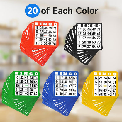 GSE Games & Sports Expert 100-Pack Multi-Color Bingo Game Cards with Easy Read Numbers, Reusable Paper Bingo Sheets for Large Groups, Family/Friend Parties