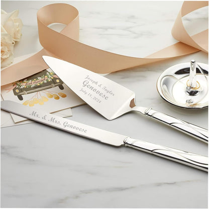 Lenox Bridal Adorn Silver Personalized Wedding Cake Cutting Set, Custom Engraved Wedding Cake Knife and Server Set for the Bride and Groom