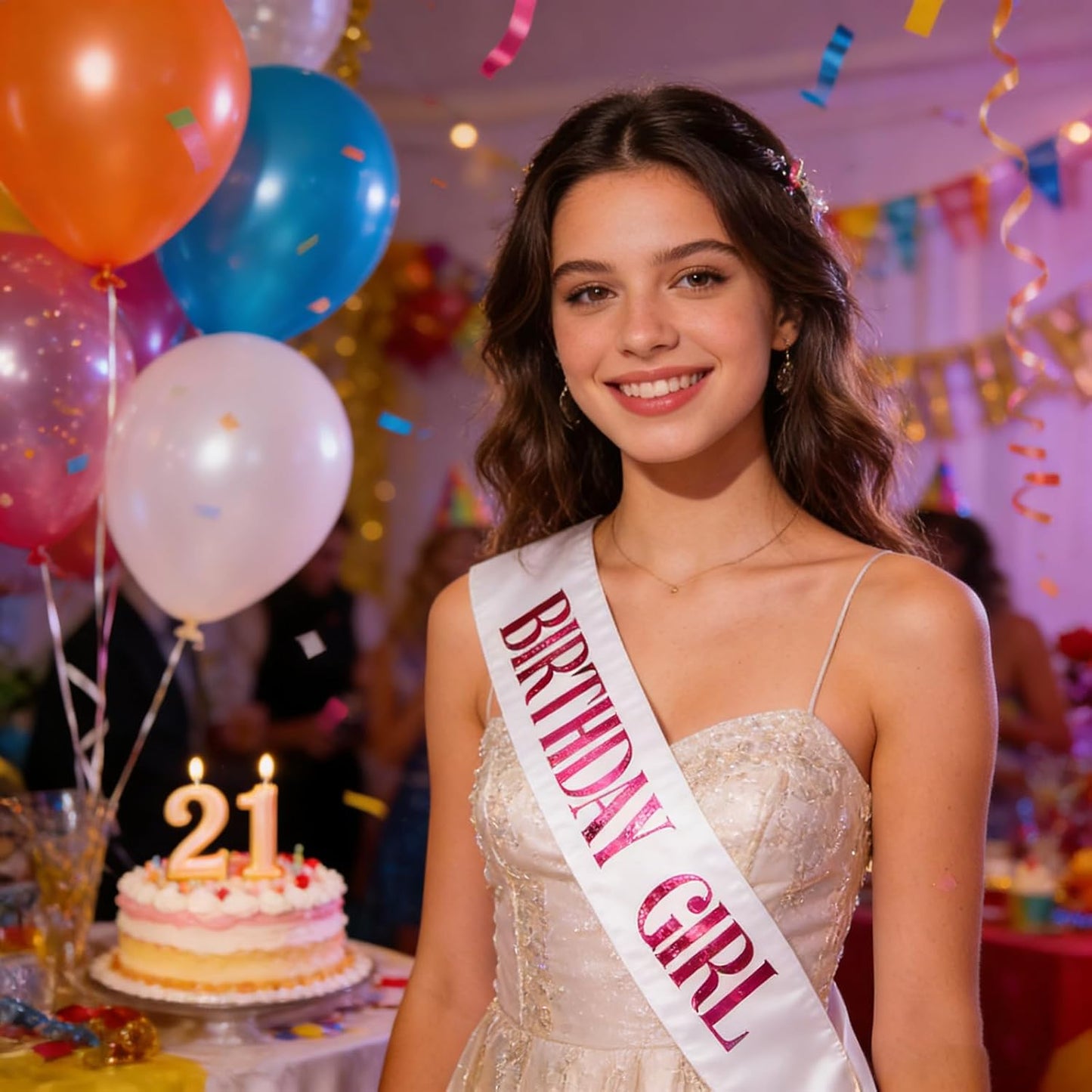 Birthday Girl Sash, Pink Foil White Birthday Sash for Girl Sweet 16th 18th 20th 21st 30th Fun Birthday Party Gifts Favors Decorations