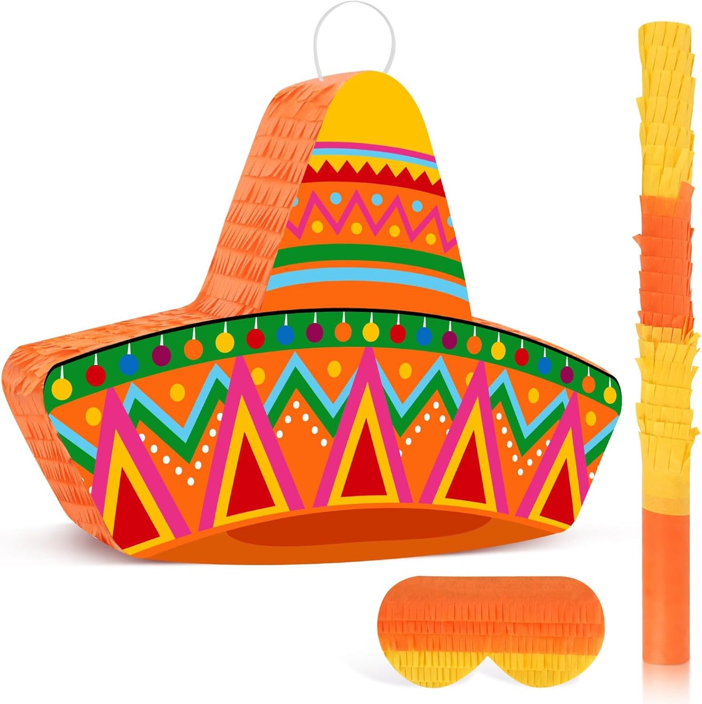 Hooqict Mexican Pinata with Blindfold and Bat Stick Party Pinata for Fiesta Carnival Cinco de Mayo Decorations Kids Adults Mexican Party Games Birthday Party Supplies
