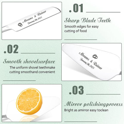 HJX Personalized Wedding Cake Knife and Server Set with Champagne Flutes, Custom Name Text Toasting Glasses for Bride and Groom, Cake Cutting Set Ideal Wedding Engagement Bridal Shower Gift