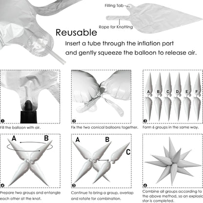 ZAKVOOR 60 Pcs Star Balloons 12 Spike Foil Explosion Party Decoration Balloons for Christmas New Year Eve Birthday (Silver)