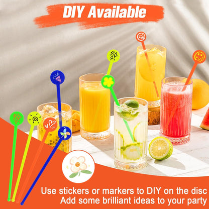 100Pcs Cocktail Swizzle Sticks, 7 Inches Disposible Plastic Disc Top Drink Stirrers Black Drinks Mixing Rod for Coffee Milk Cocktail Whiskey Beverage Bar (Black)