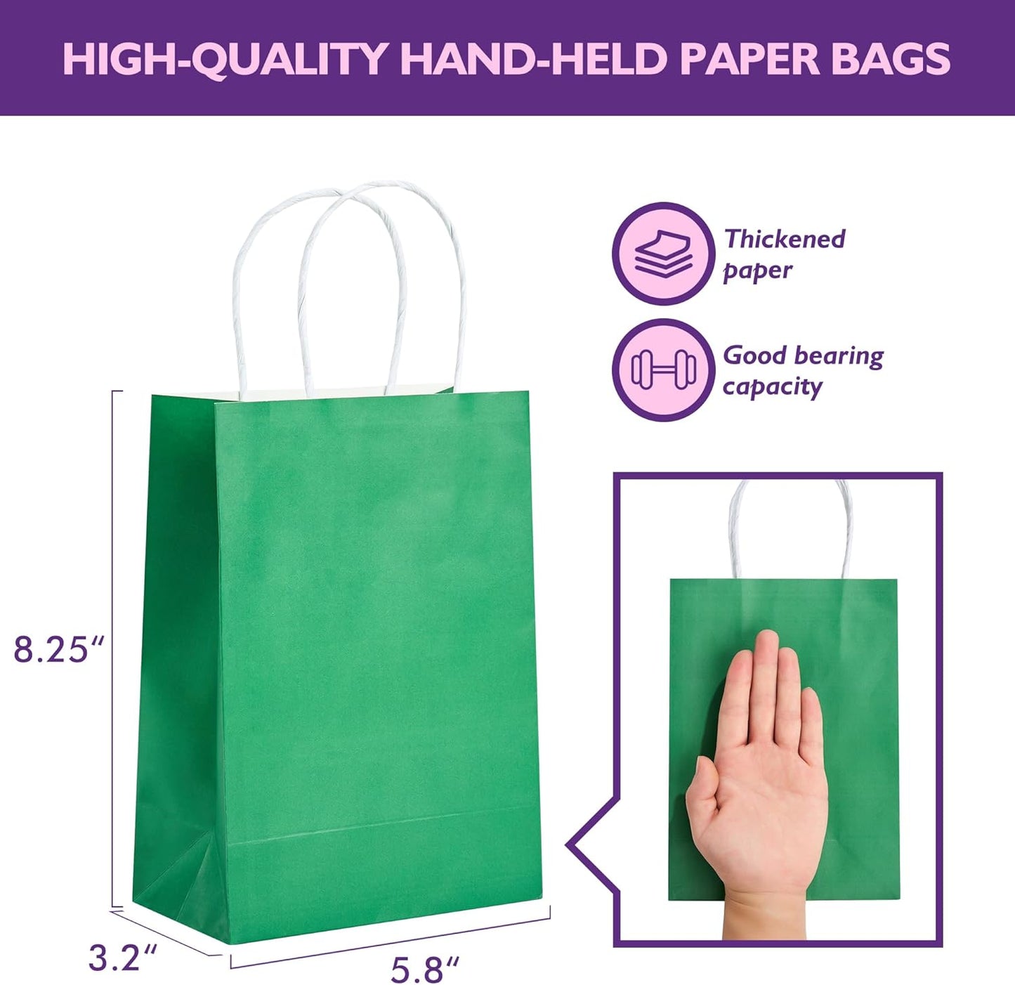 32 Pack Paper Gift Bags with Handles, 5.8"×3.2"×8.25" Party Favor Bags, Gift Bags, Small Gift Bags with Handles, Party Bags, Small Goodie Bags Bulk for Birthday, Crafts, Wedding, Party Supplies (8 Colors)