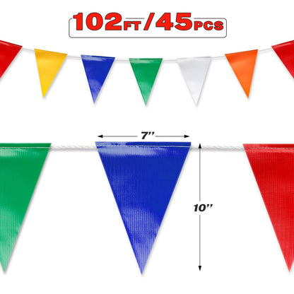 Black & White Pennant Banner Flags | Heavy-Duty Outdoor | OSHA 500lb Rated | Strand Fade Resistant 【102FT】